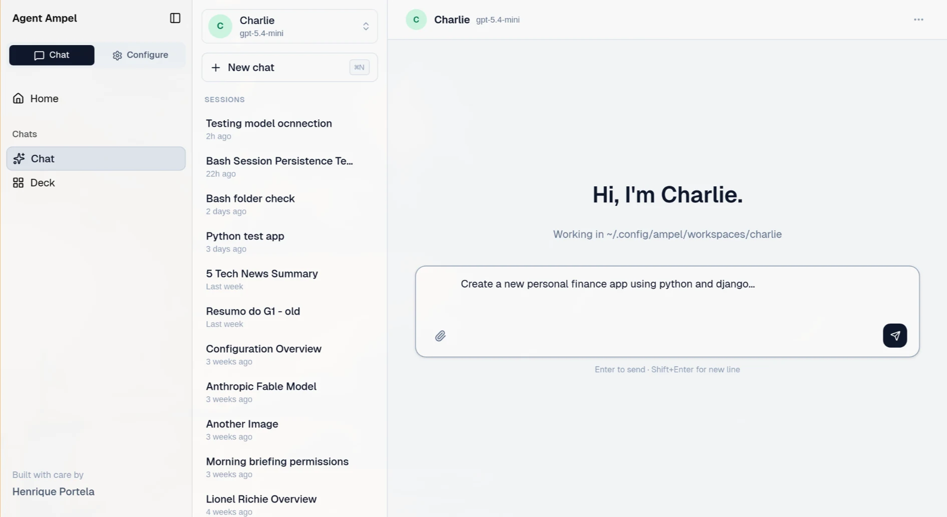 Agent Ampel chat interface talking to a local agent